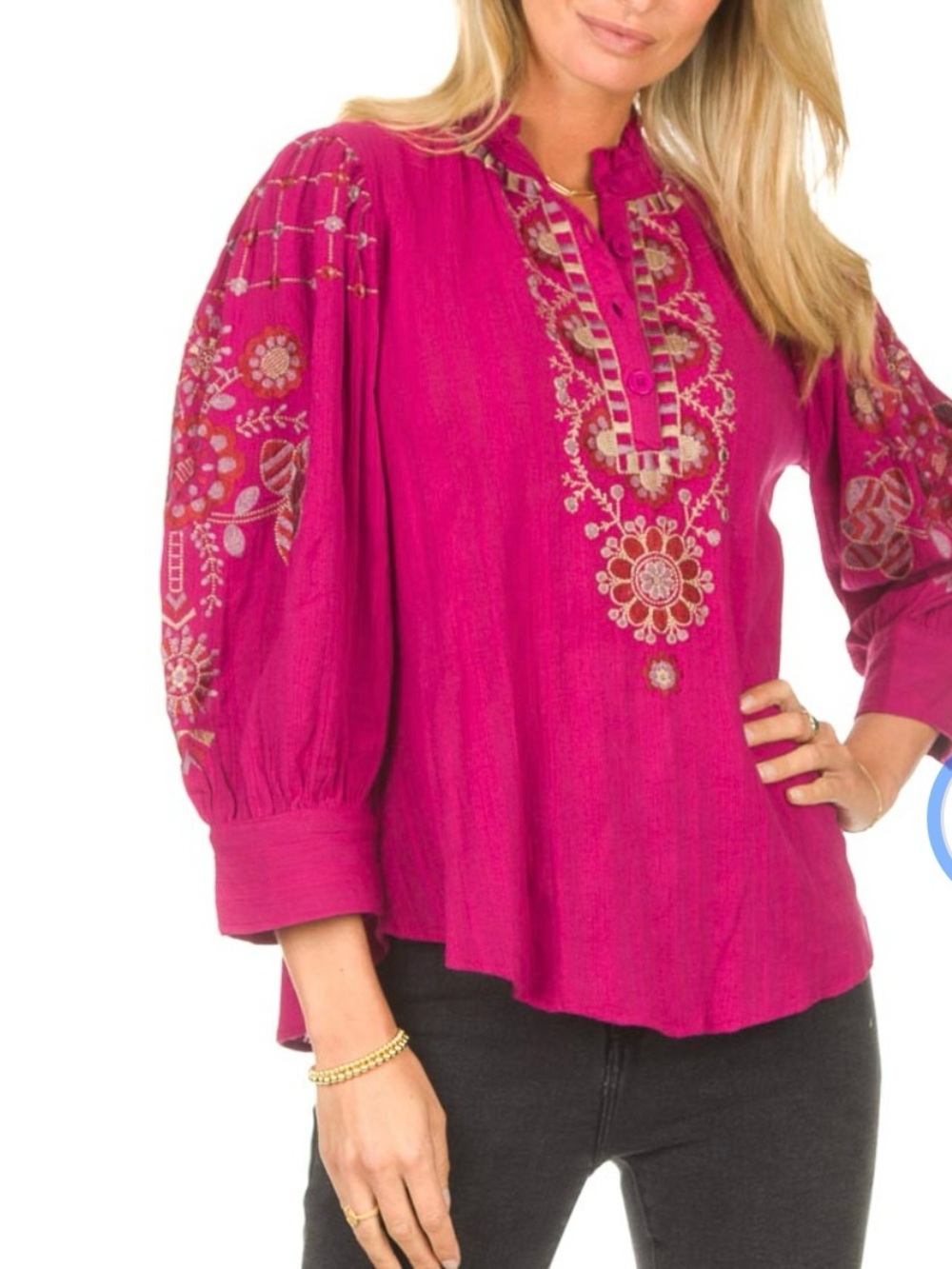 Antik Barik Women’s Pink Embroidered Bohemian Cotton Blouse. Size S